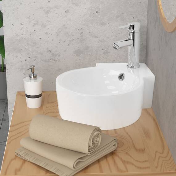 ML-Design Waschbecken Eck aus Keramik in Weiß, 45x36x13 cm, Rund, Wandmontage/Aufsatzwaschbecken, Eckwaschbecken mit Überlauf, Hängewaschbecken Waschtisch Waschschale Waschplatz Handwaschbecken