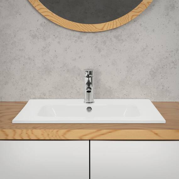 ML-Design Waschbecken aus Keramik Weiß 61x16,5x46 cm Eckig, Einbauwaschbecken mit Hahnloch und Überlauf, Aufsatzwaschbecken Einbauwaschtisch Waschschale Waschplatz Handwaschbecken, für das Badezimmer