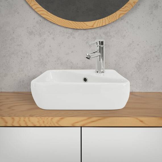 ML-Design Waschbecken aus Keramik in Weiß 45x27x13 cm, Eckig, Hahnloch rechts, Wandmontage/Aufsatzwaschbecken, Design Waschtisch mit Überlauf, Waschschale Hängewaschbecken Waschplatz Handwaschbecken