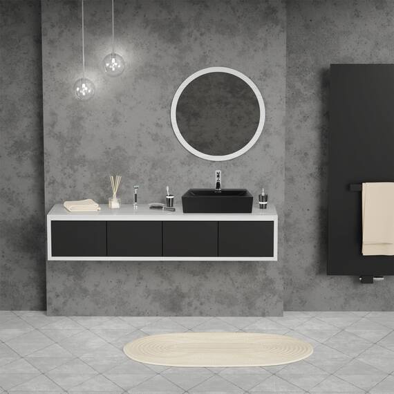 ML-Design Waschbecken zur Wandmontage oder als Aufsatzwaschbecken mit Hahnloch, 51,5x36x13 cm, aus Keramik, Schwarz matt, Hängewaschbecken Waschtisch Aufsatzbecken Handwaschbecken Waschschale Becken