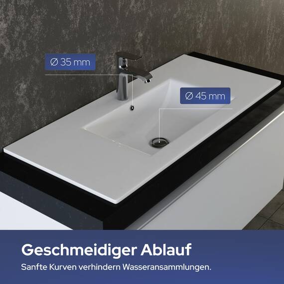 VILSTEIN® Keramik Waschbecken Eckig [90CM] - Aufsatz - & Einbauwaschbecken für Badezimmer & Gäste WC - Einbauwaschbecken Bad - Waschbecken Einsatz - Handwaschbecken für Waschtisch - Bathroom Sink