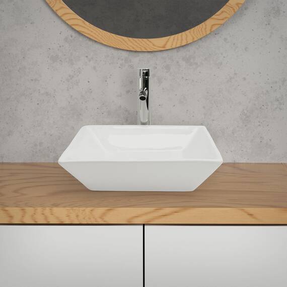 ML-Design Waschbecken aus Keramik in Weiß glänzend 41x41x12 cm Quadratisch, Moderne Aufsatzwaschbecken, Design Waschtisch Aufsatz-Waschschale Waschplatz Handwaschbecken, für das Badezimmer/Gäste-WC