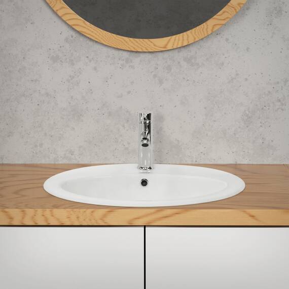ML-Design Waschbecken aus Keramik Weiß glänzend 57x19,5x48,5cm Oval Einbauwaschbecken mit Hahnloch und Überlauf, Badezimmer Aufsatzwaschbecken Einbauwaschtisch Waschschale Waschplatz Handwaschbecken