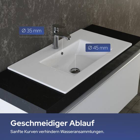 VILSTEIN® Keramik Waschbecken Eckig [70CM] - Aufsatz - & Einbauwaschbecken für Badezimmer & Gäste WC - Einbauwaschbecken Bad - Waschbecken Einsatz - Handwaschbecken für Waschtisch - Bathroom Sink