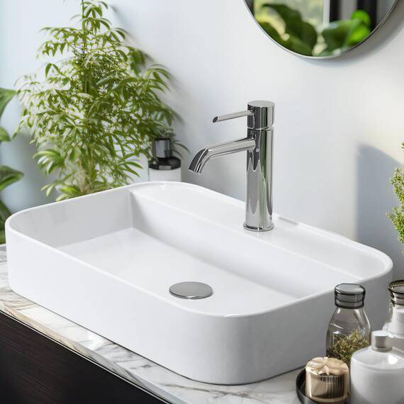 EMKE Waschbecken Aufsatzwaschbecken- Hängewaschbecken für Badezimmer & Gäste-WC - 60 × 40 × 11 cm Keramikwaschbecken Weiß