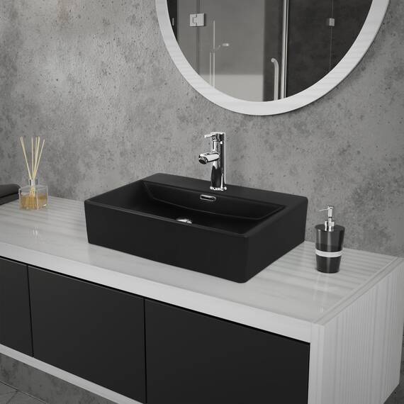 ML-Design Waschbecken zur Wandmontage oder als Aufsatzwaschbecken mit Hahnloch, 51,5x36x13 cm, aus Keramik, Schwarz matt, Hängewaschbecken Waschtisch Aufsatzbecken Handwaschbecken Waschschale Becken