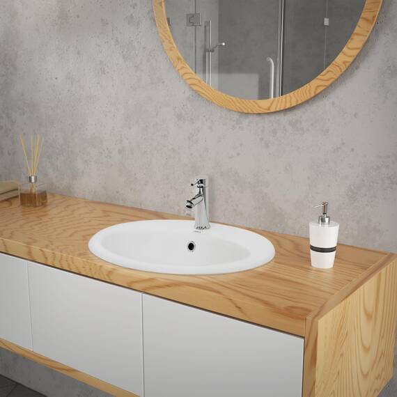ML-Design Waschbecken aus Keramik Weiß glänzend 57x19,5x48,5cm Oval Einbauwaschbecken mit Hahnloch und Überlauf, Badezimmer Aufsatzwaschbecken Einbauwaschtisch Waschschale Waschplatz Handwaschbecken