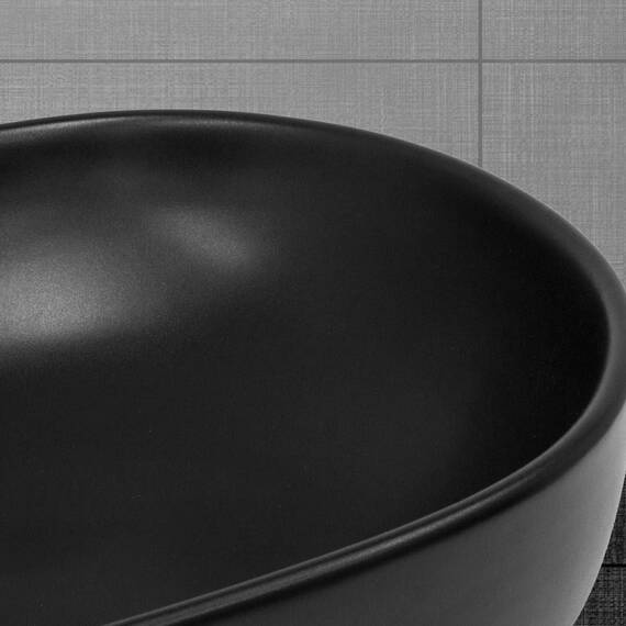 ML-Design Waschbecken aus Keramik Schwarz 605x385x140 mm, Abgerundeten Ecken, Aufsatzwaschbecken, Moderne Waschtisch, Waschschale mit Abflussloch, Waschplatz Handwaschbecken, für Badezimmer/Gäste-WC