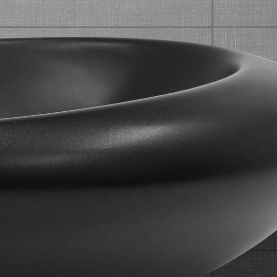 ML-Design Waschbecken Keramik Schwarz matt 58,5x37,5x14,5 cm, Kieselstein Form, Ovale Aufsatzwaschbecken, Moderne Waschtisch, Waschschale mit Abflussloch, Waschplatz Handwaschbecken, für Badezimmer