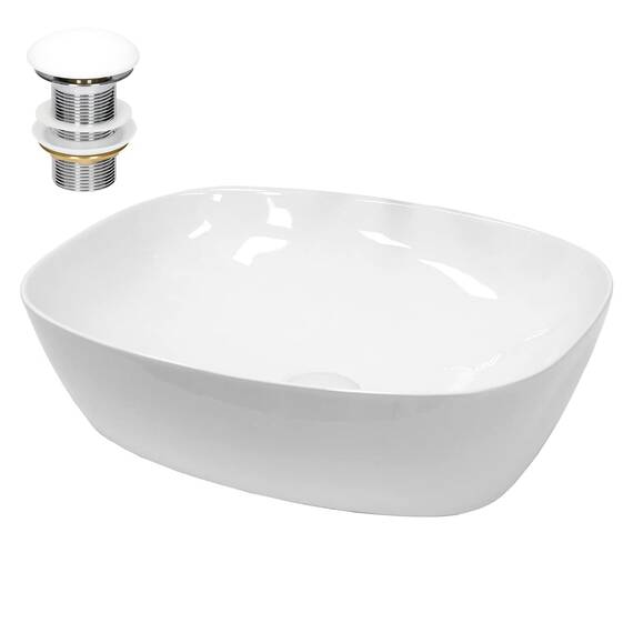 ECD Germany Waschbecken Waschtisch 505x385x135mm aus Keramik Weiß inkl. Ablaufgarnitur für Waschbecken ohne Überlauf Aufsatzbecken Aufsatzwaschbecken Aufsatzwaschtisch Waschschale Spülbecken Becken