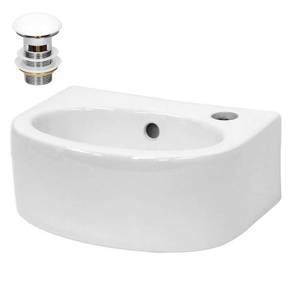 ECD Germany Waschbecken Keramik Weiß 355x255x130 mm, Hahnloch rechts, inkl. Ablaufgarnitur, Abgerundete Aufsatzbecken Aufsatzwaschbecken Aufsatzwaschtisch Badezimmer Waschtisch Waschschale Waschplatz