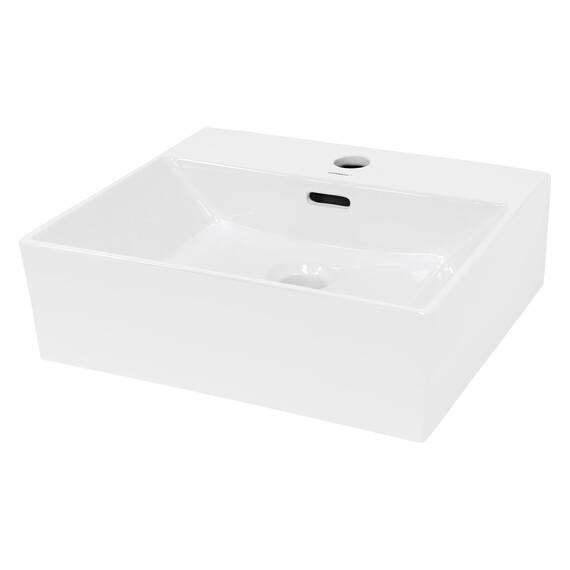 ECD Germany Waschbecken Waschtisch 415x360x130 mm Eckig Keramik Weiß inkl. Ablaufgarnitur für Waschbecken mit Überlauf Aufsatzbecken Aufsatzwaschbecken Aufsatzwaschtisch Waschschale Spülbecken Becken