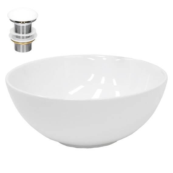 ECD Germany Waschbecken Waschtisch Ø 320x135 mm aus Keramik Weiß inkl. Ablaufgarnitur für Waschbecken ohne Überlauf Aufsatzbecken Aufsatzwaschbecken Aufsatzwaschtisch Waschschale Spülbecken Becken