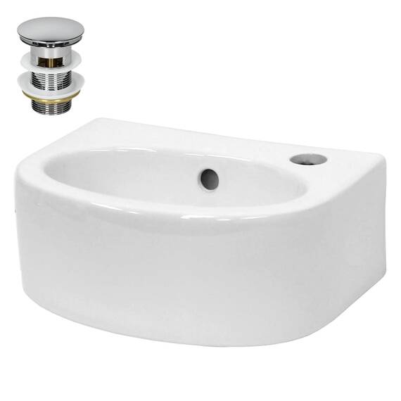 ECD Germany Waschbecken Keramik Weiß 335x255x130 mm, Hahnloch rechts, inkl. Ablaufgarnitur, Abgerundete Aufsatzbecken Aufsatzwaschbecken Aufsatzwaschtisch Badezimmer Waschtisch Waschschale Waschplatz