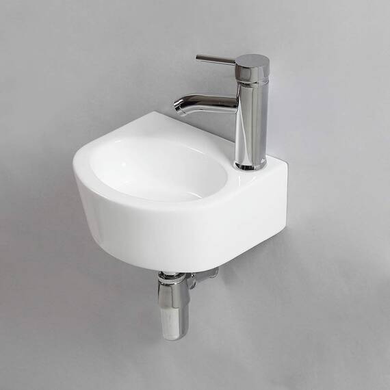 Waschbecken zur Wandmontage, klein, rechteckig, Keramik, rechts (ovales Waschbeckenset (mit Wasserhahn und Ablauf))