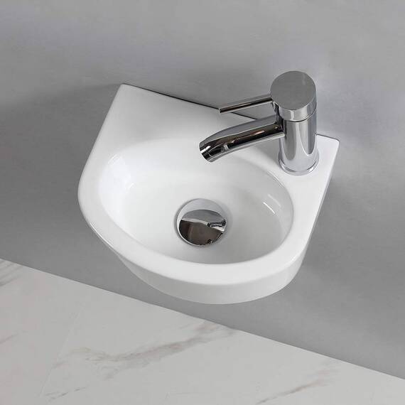 Waschbecken zur Wandmontage, klein, rechteckig, Keramik, rechts (ovales Waschbeckenset (mit Wasserhahn und Ablauf))