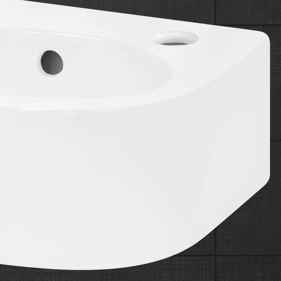 ECD Germany Waschbecken Keramik Weiß 335x255x130 mm, Hahnloch rechts, inkl. Ablaufgarnitur, Abgerundete Aufsatzbecken Aufsatzwaschbecken Aufsatzwaschtisch Badezimmer Waschtisch Waschschale Waschplatz