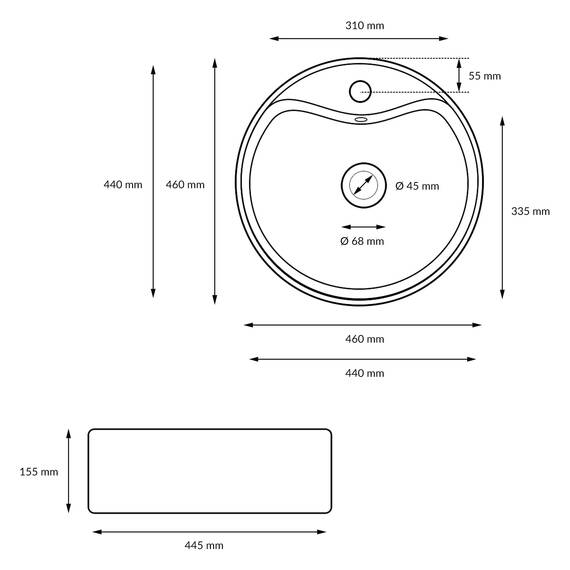 ECD Germany Waschbecken Waschtisch Ø 460 x 155 mm aus Keramik Weiß inkl. Ablaufgarnitur für Waschbecken mit Überlauf Aufsatzbecken Aufsatzwaschbecken Aufsatzwaschtisch Waschschale Spülbecken Becken