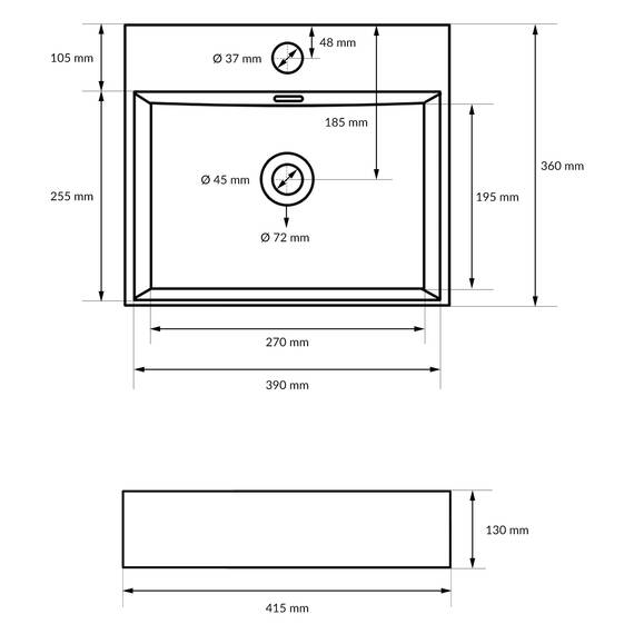 ECD Germany Waschbecken Waschtisch 415x360x130 mm Eckig Keramik Weiß inkl. Ablaufgarnitur für Waschbecken mit Überlauf Aufsatzbecken Aufsatzwaschbecken Aufsatzwaschtisch Waschschale Spülbecken Becken