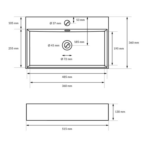 ECD Germany Waschbecken Waschtisch 515x360x130 mm aus Keramik Eckig Weiß - Aufsatzbecken Aufsatzwaschbecken Handwaschbecken Aufsatzwaschtisch Spülbecken Becken Wasserfall Waschschale Waschschüssel