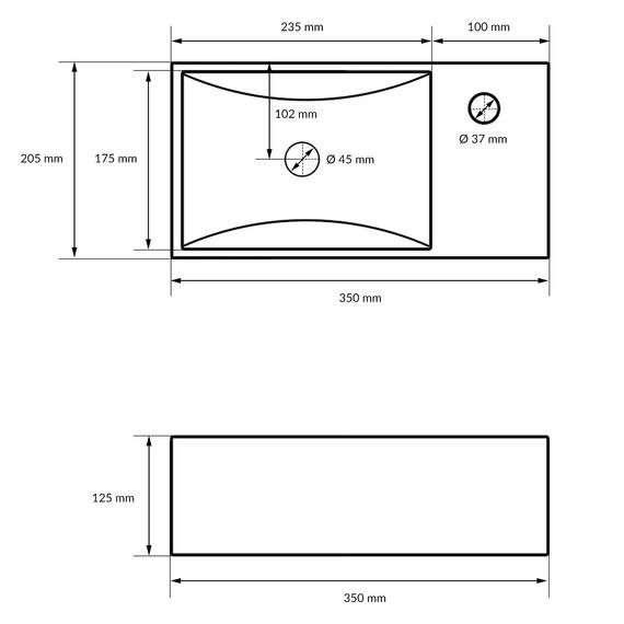 ECD Germany Waschbecken Waschtisch aus Keramik in Weiß 350x205x125 mm Eckig, Hahnloch rechts, Aufsatzbecken Aufsatzwaschbecken Handwaschbecken Aufsatzwaschtisch Waschschale Waschplatz Handwaschbecken