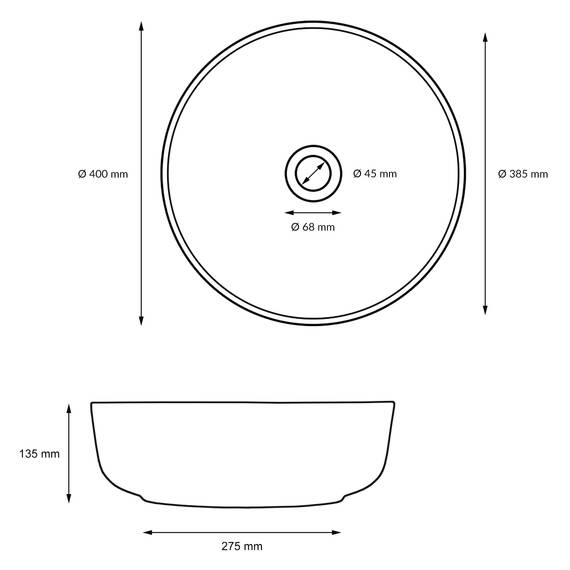 ECD Germany Waschbecken Waschtisch 400 x 400 x 135 mm aus Keramik Rund Weiß - Aufsatzbecken Aufsatzwaschbecken Handwaschbecken Aufsatzwaschtisch Spülbecken Becken Wasserfall Waschschale Waschschüssel