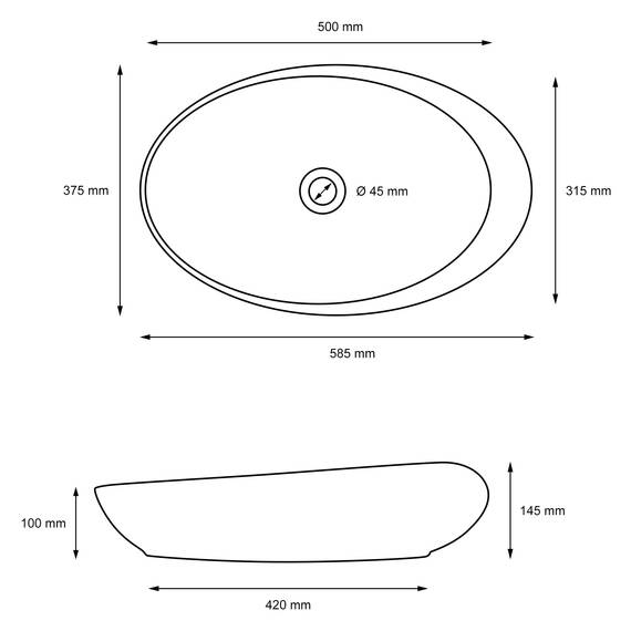 ECD Germany Waschbecken Waschtisch 585 x 375 x 145 mm aus Keramik Oval Weiß - Aufsatzbecken Aufsatzwaschbecken Handwaschbecken Aufsatzwaschtisch Spülbecken Becken Wasserfall Waschschale Waschchlüssel