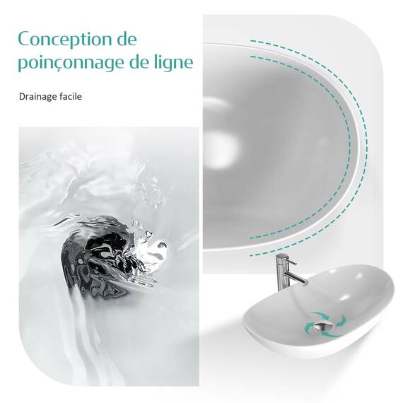 EMKE Waschbecken Aufsatzwaschbecken Oval-Hängewaschbecken für Badezimmer Gäste WC 62 × 36 × 15 cm Waschschale Waschtisch Weiß