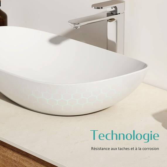 EMKE Waschbecken Aufsatzwaschbecken Oval-Hängewaschbecken für Badezimmer Gäste WC 62 × 36 × 15 cm Waschschale Waschtisch Weiß