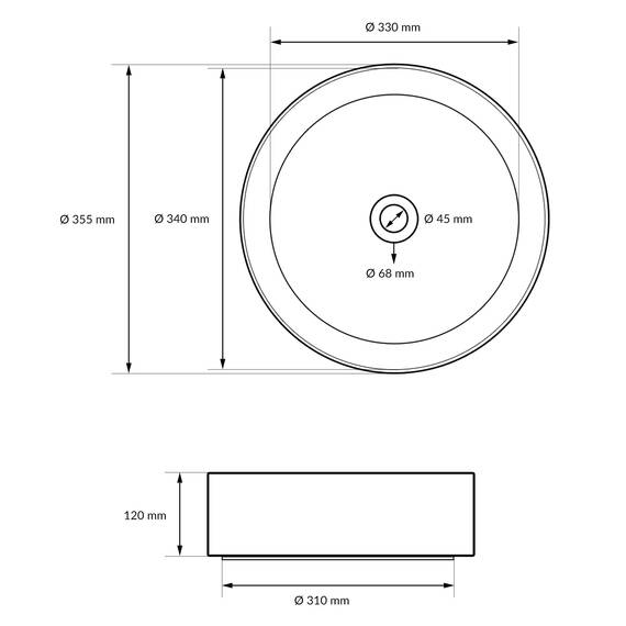 ECD Germany Design Waschbecken Waschtisch Ø 355 x 120 mm inkl. Ablaufgarnitur für Waschbecken ohne Überlauf Keramik Rund Weiß Aufsatzbecken Aufsatzwaschbecken Waschschale Aufsatzwaschtisch Spülbecken