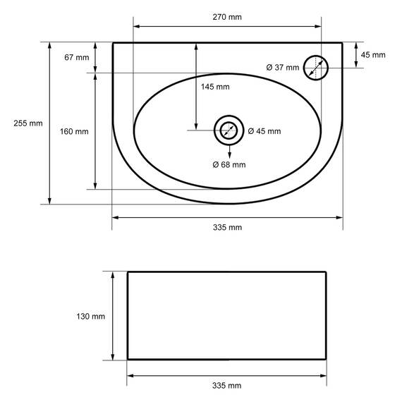ECD Germany Waschbecken aus Keramik in Weiß 355x255x130 mm, Hahnloch rechts, Abgerundete Aufsatzbecken Aufsatzwaschbecken Handwaschbecken Aufsatzwaschtisch Badezimmer Waschtisch Waschschale Waschplatz