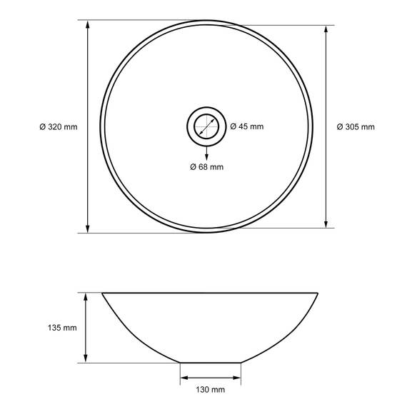 ECD Germany Waschbecken Waschtisch Ø 320 x 135 mm aus Keramik Rund Weiß - Aufsatzbecken Aufsatzwaschbecken Handwaschbecken Aufsatzwaschtisch Spülbecken Becken Wasserfall Waschschale Waschschüssel