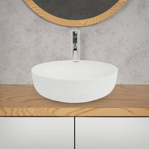 ECD Germany Waschbecken Waschtisch 400 x 400 x 135 mm aus Keramik Rund Weiß - Aufsatzbecken Aufsatzwaschbecken Handwaschbecken Aufsatzwaschtisch Spülbecken Becken Wasserfall Waschschale Waschschüssel