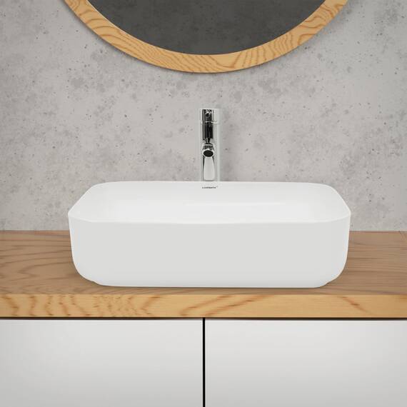 ECD Germany Design Waschbecken Waschtisch 505x395x135 mm aus Keramik Weiß - Aufsatzbecken Aufsatzwaschbecken Handwaschbecken Aufsatzwaschtisch Spülbecken Becken Wasserfall Waschschale Waschschüssel