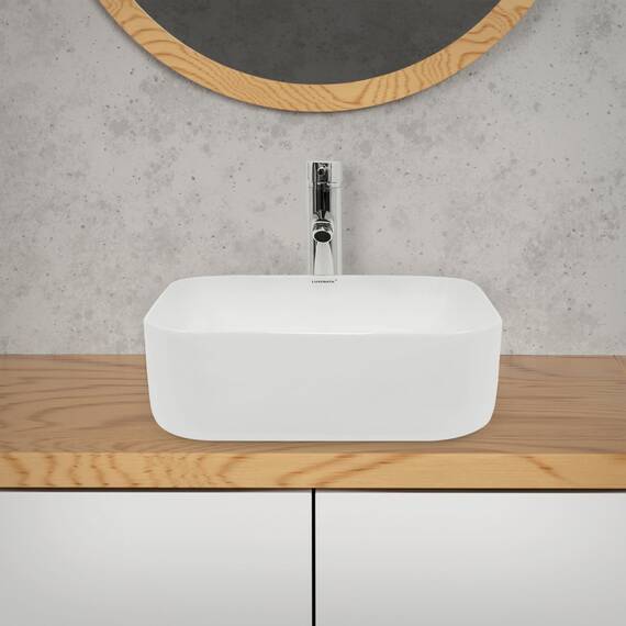 ECD Germany Waschbecken Waschtisch 390x390x140 mm aus Keramik Eckig Weiß - Aufsatzbecken Aufsatzwaschbecken Handwaschbecken Aufsatzwaschtisch Spülbecken Becken Wasserfall Waschschale Waschschüssel