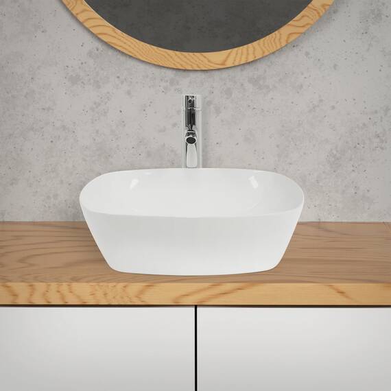 ECD Germany Waschbecken Waschtisch 405 x 405 x 140 mm aus Keramik Weiß - Aufsatzbecken Aufsatzwaschbecken Handwaschbecken Aufsatzwaschtisch Spülbecken Becken Wasserfall Waschschale Waschschüssel