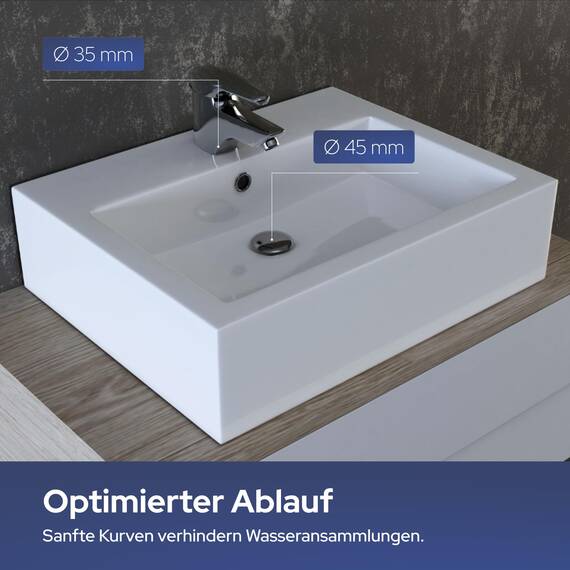 VILSTEIN® Keramik Waschbecken Eckig [59x46x16CM] - Hänge - & Aufsatzwaschbecken Eckig für Badezimmer & Gäste WC - Waschbecken Aufsatz - Handwaschbecken für Waschtisch - Bathroom Sink (Weiß)