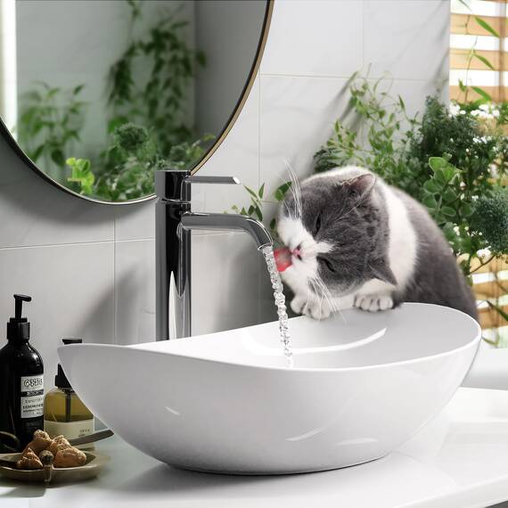 EMKE Waschbecken Aufsatzwaschbecken Oval-Hängewaschbecken für Badezimmer Gäste WC 62 × 36 × 15 cm Waschschale Waschtisch Weiß