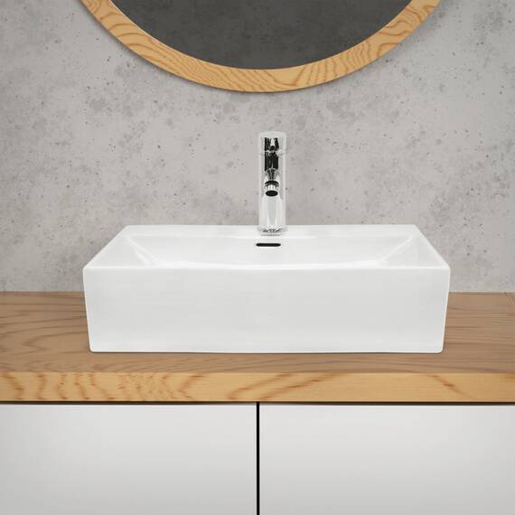 ECD Germany Waschbecken Waschtisch 515x360x130 mm aus Keramik Weiß inkl. Ablaufgarnitur für Waschbecken mit Überlauf Aufsatzbecken Aufsatzwaschbecken Aufsatzwaschtisch Waschschale Spülbecken Becken