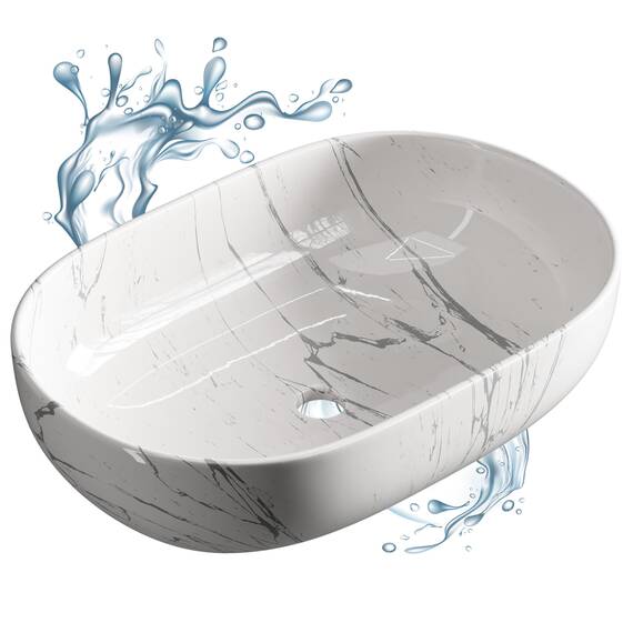 Planetmöbel Aquil Deluxe Waschbecken Quadratisch | Aufsatzwaschbecken für Badezimmer und Gäste-WC | Handwaschbecken ohne Hahnloch und Überlauf | Marmor Weiß, 60 x 40 x 15 cm