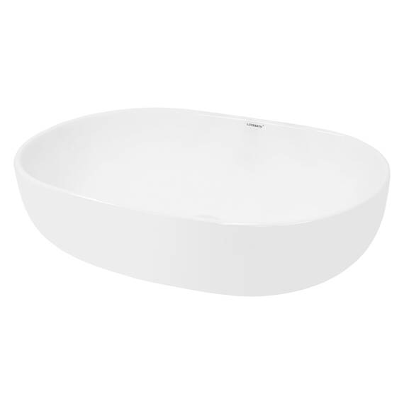 ECD Germany Design Waschbecken Waschtisch 600 x 420 x 145 mm aus Keramik Weiß - Aufsatzbecken Aufsatzwaschbecken Handwaschbecken Aufsatzwaschtisch Spülbecken Wasserfall Waschschale Waschschüssel