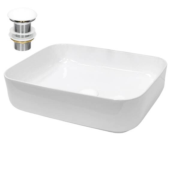 ECD Germany Waschbecken Waschtisch 505x395x135 mm aus Keramik Weiß inkl. Ablaufgarnitur für Waschbecken ohne Überlauf Aufsatzbecken Aufsatzwaschbecken Aufsatzwaschtisch Waschschale Spülbecken Becken
