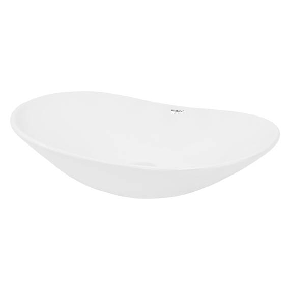ECD Germany Design Waschbecken Waschtisch 640 x 365 x 130 mm aus Keramik Weiß - Aufsatzbecken Aufsatzwaschbecken Handwaschbecken Aufsatzwaschtisch Spülbecken Wasserfall Waschschale Waschschüssel