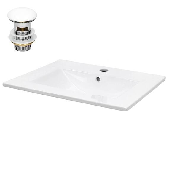 ECD Germany Waschbecken Waschtisch 610x465x175 mm Keramik Weiß inkl Ablaufgarnitur mit Überlauf Einbaubecken Einbauwaschbecken Handwaschbecken Einbauwaschtisch Aufsatzwaschbecken Spülbecken Wasserfall