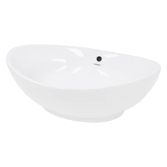 ECD Germany Waschbecken Waschtisch 590x390x200 mm Weiß aus Keramik Oval - Aufsatzbecken Aufsatzwaschbecken Handwaschbecken Aufsatzwaschtisch Spülbecken Becken Wasserfall Waschschale Waschschüssel