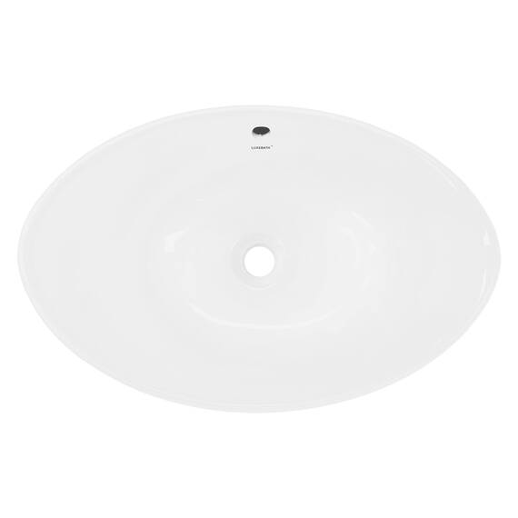 ECD Germany Waschbecken Waschtisch 590x390x200 mm Weiß aus Keramik Oval - Aufsatzbecken Aufsatzwaschbecken Handwaschbecken Aufsatzwaschtisch Spülbecken Becken Wasserfall Waschschale Waschschüssel