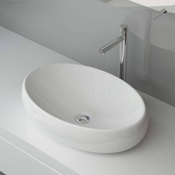 Waschbecken24 | Premium Waschbecken mit Lotus-Effekt für das Badezimmer und Gäste-WC (60x41x15cm, Weiß / A88)