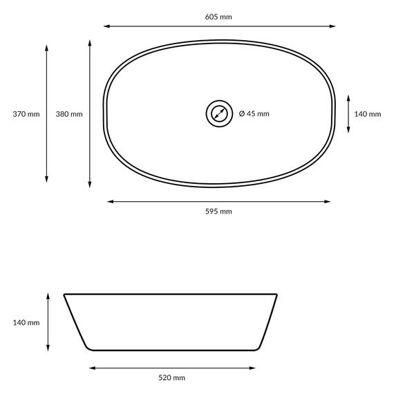 ECD Germany Waschbecken Waschtisch 605x380x140 mm aus Keramik Oval Weiß - Aufsatzbecken Aufsatzwaschbecken Handwaschbecken Aufsatzwaschtisch Spülbecken Becken Wasserfall Waschschale Waschschüssel
