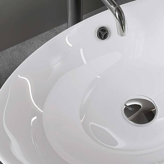 doporro Waschbecken Oval Aufsatzwaschbecken Bad 59x38x19cm Brüssel 818 | Lotuseffekt durch Nanoversiegelung | Aufsatzwaschbecken aus Keramik in Weiß