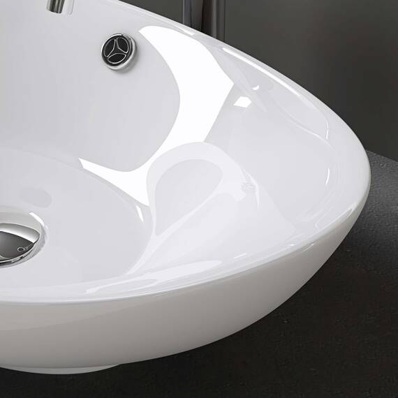 doporro Waschbecken Oval Aufsatzwaschbecken Bad 59x38x19cm Brüssel 818 | Lotuseffekt durch Nanoversiegelung | Aufsatzwaschbecken aus Keramik in Weiß